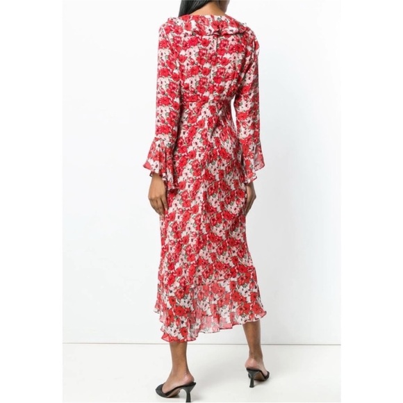 RIXO London 100% silk main red floral midi dress NWT - Picture 5 of 12